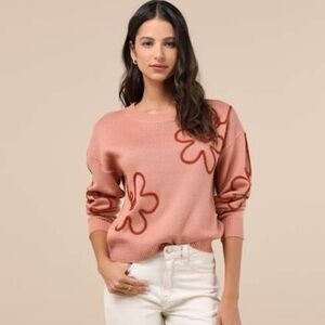 Composed Cutie Dusty Pink Floral Applique Pullover Sweater size xs 💗🌺